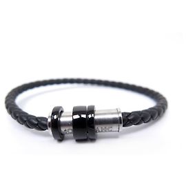 NEW MONTBLANC ONYX BRACELET 11654868 BLACK BRAIDED LEATHER 19CM + BANGLE BOX Black