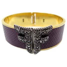 Fendi-NINE FENDI FFREDOM BRACELET 8AG851 SNAKE LEATHER KARUNG 16CM + BANGLE BOX-Purple