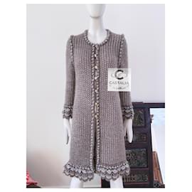 Chanel-CC Gripoix Buttons Beige Metallic Cardi Coat 38 FR-Multiple colors
