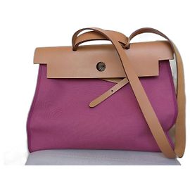 Hermès Herbag Toile 39 Rosa Rosa