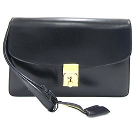 Céline Celine Black Leather Clutch Bag Black