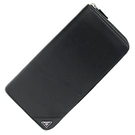 Prada-Prada Round Long Wallet in Black Leather-Black