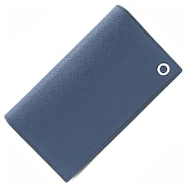 Bulgari-Bvlgari Navy Leather Bi-fold Long Wallet-Navy blue