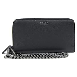 Prada-Prada Round Long Wallet in Black Leather-Black
