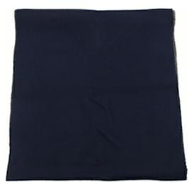 Hermès-Hermes Cashmere Stole in Navy and Brown-Brown,Navy blue