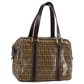 Fendi-FENDI Zucchino Canvas Hand Bag Brown Gold Auth bs21516-Brown,Golden