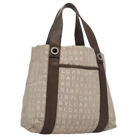 Bulgari BVLGARI Tote Bag Canvas Brown Silver Auth bs21581 Brown Silvery