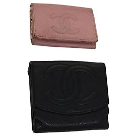 CHANEL Key Case Wallet Caviar Skin Black Pink CC Auth bs21518 Black Pink
