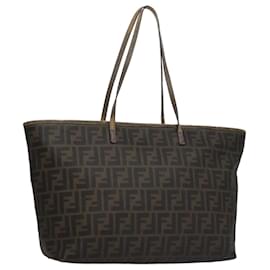 Fendi-FENDI Zucca Canvas Tote Bag Brown Black Auth 109418-Brown,Black