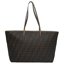 Fendi-FENDI Zucca Canvas Tote Bag Brown Black Auth 109418-Brown,Black
