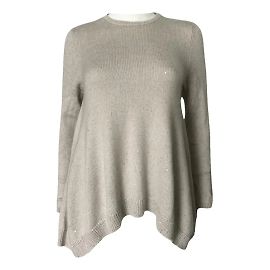 Brunello Cucinelli Pailletten-Cashmere-Oberteil Beige