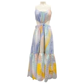 Autre Marque-Monique Lhuillier Light Blue Multi Ombre Effect Cut-Out Detail Eyelet Midi Dress-Multiple colors
