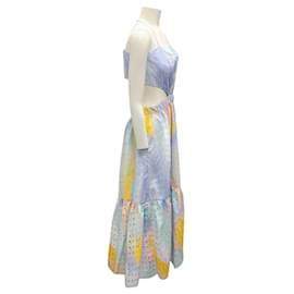 Autre Marque-Monique Lhuillier Light Blue Multi Ombre Effect Cut-Out Detail Eyelet Midi Dress-Multiple colors
