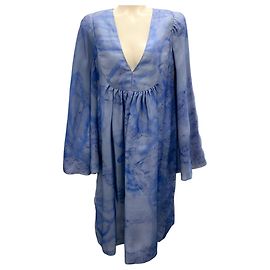 Giorgio Armani Blue 2014 Printed Long Sleeved Chiffon Cocktail Dress Blue