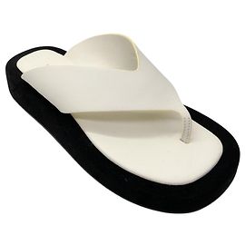 The Row White / Black Ginza Two-Tone Leather and Suede Platform Flip Flops White