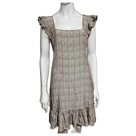 Joseph Vestido de seda com mangas e barra com babados Preto Bege