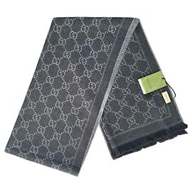 Gucci Schal GG Monogramm wendbar grau Wolle Grau