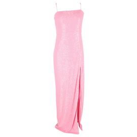 Autre Marque Rotate Birger Christensen Sequin-Embellished Side-Slit Maxi Dress in Pink Polyester Pink