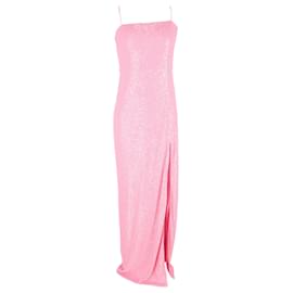 Autre Marque-Rotate Birger Christensen Sequin-Embellished Side-Slit Maxi Dress in Pink Polyester-Pink
