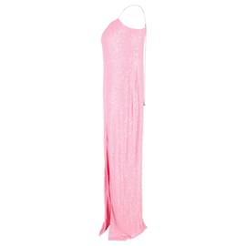 Autre Marque-Rotate Birger Christensen Sequin-Embellished Side-Slit Maxi Dress in Pink Polyester-Pink