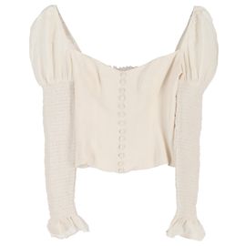 Reformation Raffung Langarm-Crop-Top aus ivory Viskose Weiß Roh