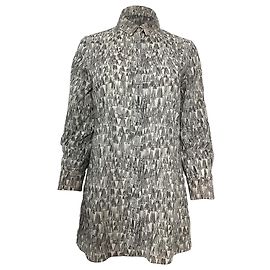 Blusa túnica com estampa Akris Asagao em voile de algodão preto e branco Preto