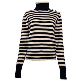 Chloé Gestreifter Rollkragenpullover Chloe aus Marine- und Cremewolle Blau Marineblau