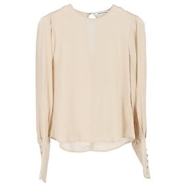 Reformation Crewneck Langarmbluse aus cremefarbener Seide Weiß Roh