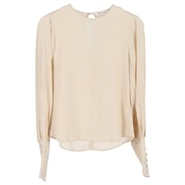 Reformation- Reformation Crewneck Long Sleeve Blouse in Cream Silk-White,Cream