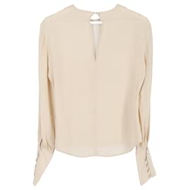 Reformation- Reformation Crewneck Long Sleeve Blouse in Cream Silk-White,Cream