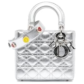 Dior-Dior Silver Small Metallic Grained Calfskin Cannage My ABCDior Lady Dior-Silvery