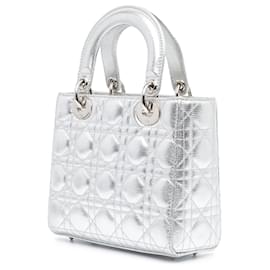 Dior-Dior Silver Small Metallic Grained Calfskin Cannage My ABCDior Lady Dior-Silvery