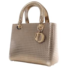 Dior-Dior Gold Medium Metallic Patent Microcannage Lady Dior-Golden