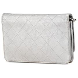 Chanel-Chanel Silver CC Quilted Aged Calfskin Wallet On Chain-Silvery