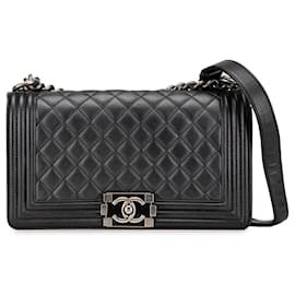 Chanel-Chanel Black Medium Lambskin Boy Flap-Black