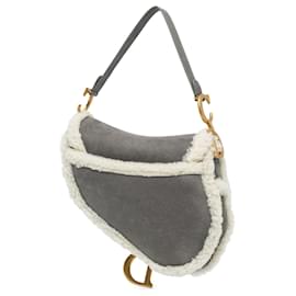 Dior-Dior Gray Shearling Suede Saddle Bag-Brown