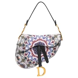 Dior-Dior Blue Canvas Embroidered Kaleidiorscopic Saddle Bag-Blue