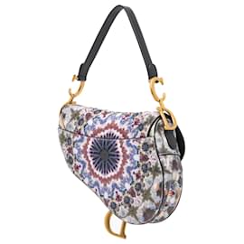 Dior-Dior Blue Canvas Embroidered Kaleidiorscopic Saddle Bag-Blue