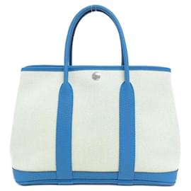 Hermès-Sac Tote Garden Party d'Hermès-Bleu,Autre,Écru