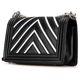 Chanel-Chanel Black Medium Lambskin and Iridescent PVC Chevron Boy Flap-Black