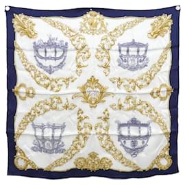 Hermès-Hermes Carre 981754S Scarf-White,Blue,Navy blue