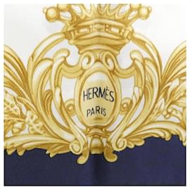 Hermès-Hermes Carre 981754S Scarf-White,Blue,Navy blue