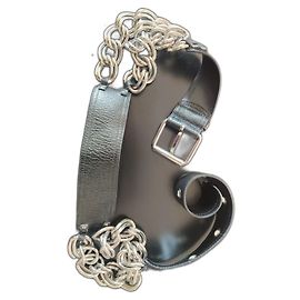 Cinto de couro e corrente Chloé Preto Hardware prateado