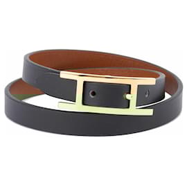 Hermès-Hermes Leather Charm Bracelet-Black,Golden