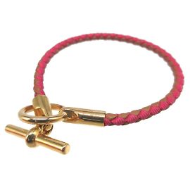 Hermès Pulseira de charme de couro e lona Hermes Marrom Rosa