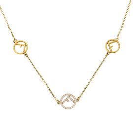 Fendi F Stein Metall Gold Halskette Golden