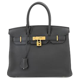 Hermès-Hermes Birkin 30 Handbag in Black Togo Leather-Black
