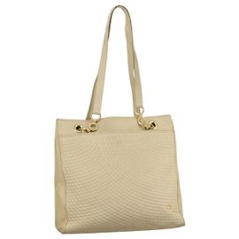 BALLY Quilted Chain Tote Bag Leather Beige Gold Auth 112375 Beige Golden