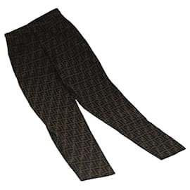 Fendi-FENDI Zucca Canvas Pants XO Black Brown Auth FF1145-Brown,Black