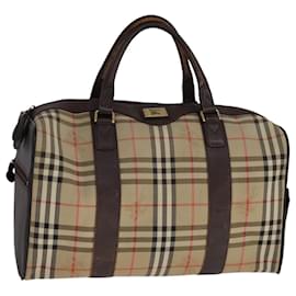 Autre Marque-Burberrys Nova Check Boston Bag Canvas Leather Beige Gold Auth bs21975-Beige,Golden